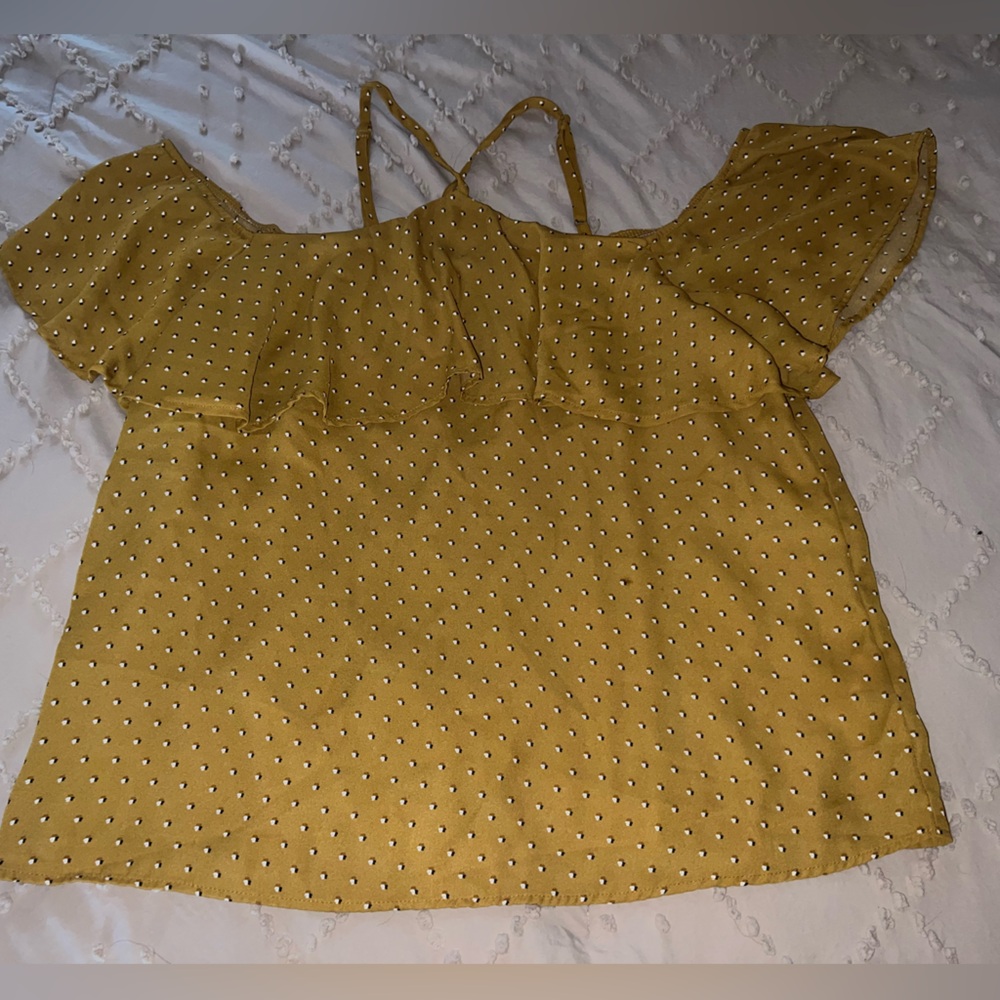 Maurices Mustard Yellow Polka Dot Off-Shoulder Top